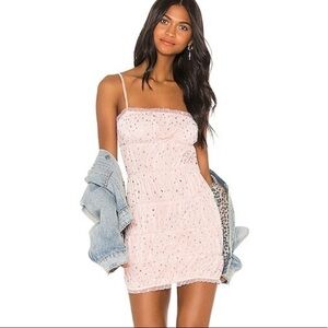 h:ours Bruno Mini Dress Silver Hearts Pink Ruched Cocktail Revolve XS